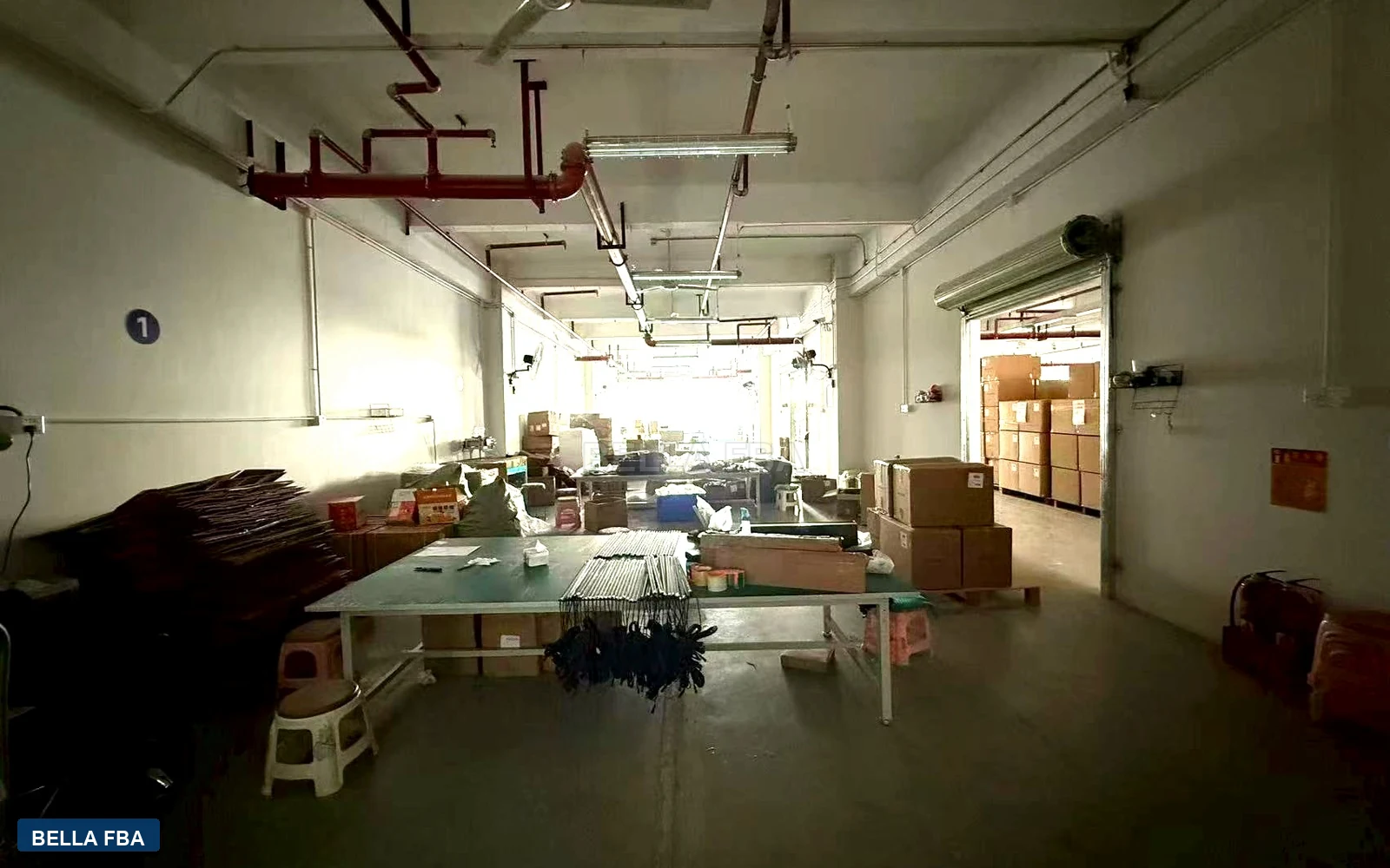 Real Bella FBA packing and customization work area